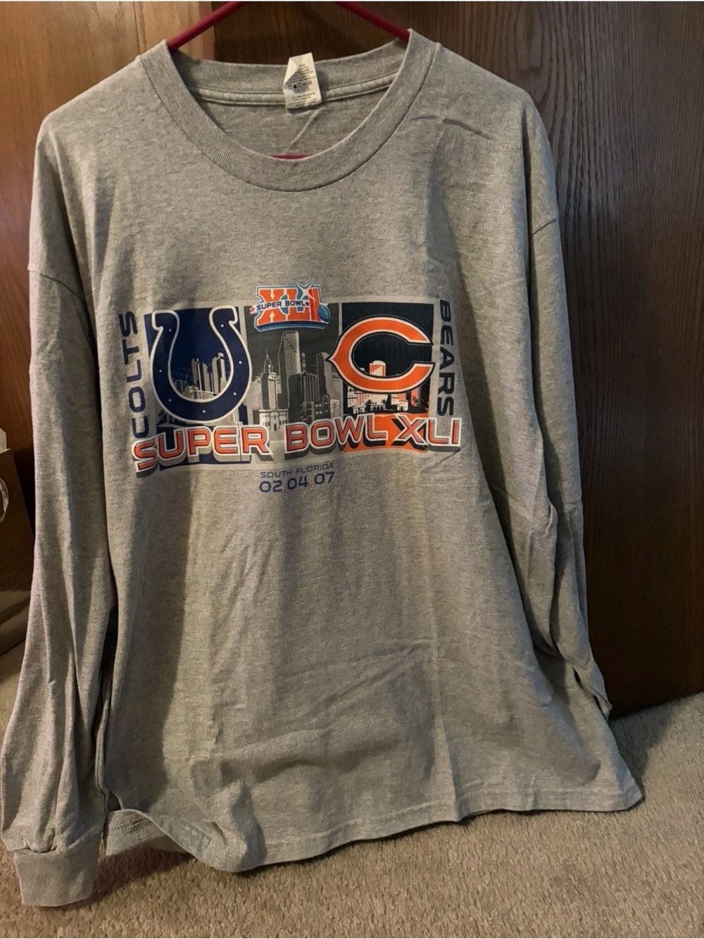 NFL Super Bowl XLI Colts vs Bears Gray Long Sleeve Tee